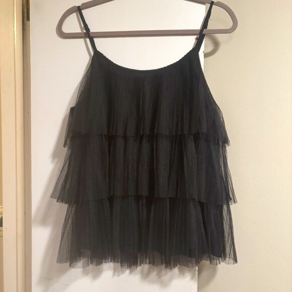 Jealous Tomato Tops - Jealous Tomato Black Layered Ruffle sleeveless top SZ Large